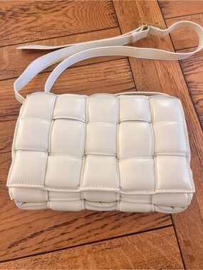 Cream Woven Leather Crossbody Bag - Women